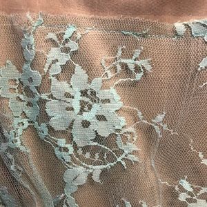 Lace blue and tan blouse.